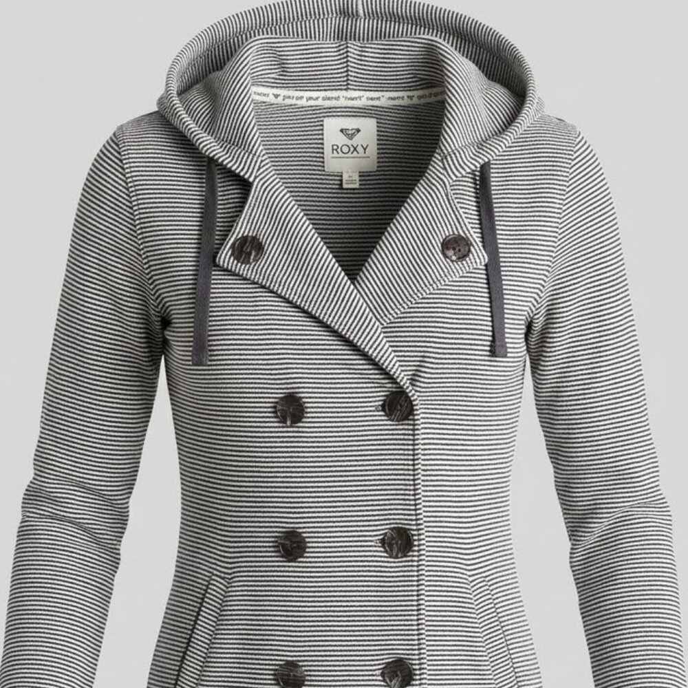 Roxy Double-Breasted Striped Hoodie Women's Size XS (MISSING INSIDE BUTTON)